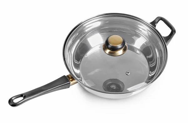 Metallic frying pan isolated — Stock Photo, Image