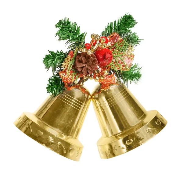 Kerstdecoratie met twee klokken geïsoleerd op wit — Stockfoto