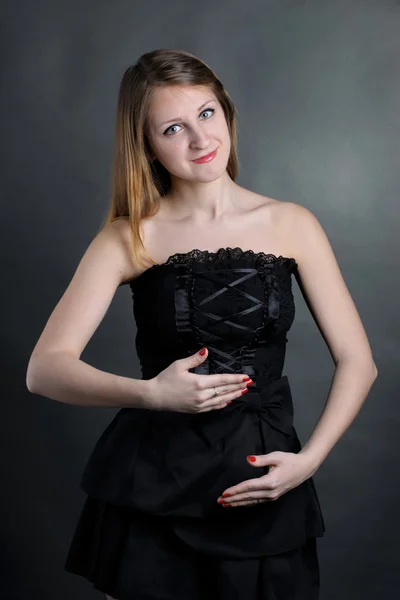 stock image Girl in black dress