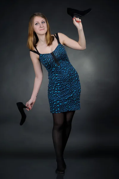 Menina em vestido azul — Fotografia de Stock