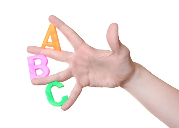 ABC písmena v ruce, samostatný — Stock fotografie
