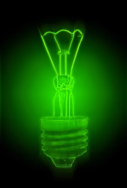 Green neon light bulb — Stock Photo, Image