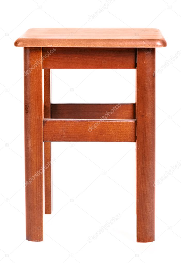 Front view of wooden stool isolated on white