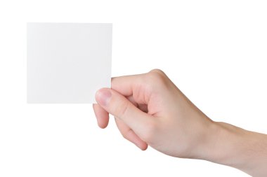 Paper card in man hand clipart