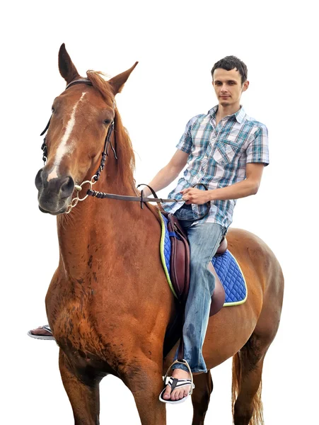 Homem montando um cavalo isolado — Fotografia de Stock