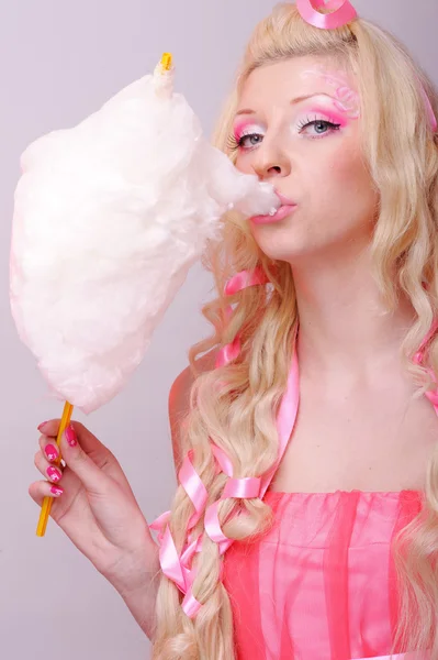 Woman with cotton candy — Stock Photo, Image