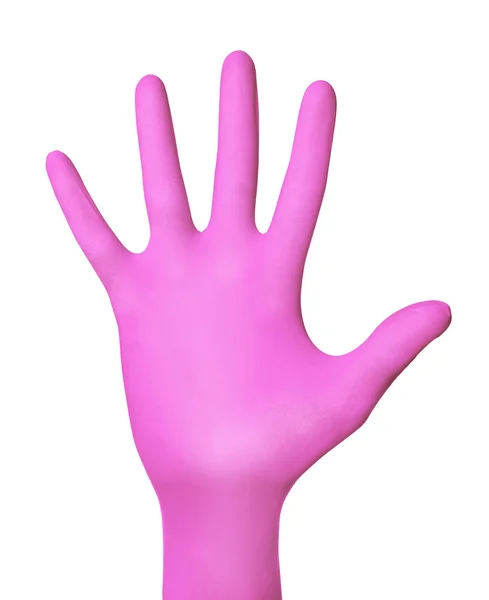 Mão na luva violeta — Fotografia de Stock