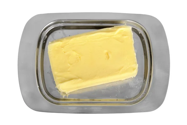 Mantequilla en plato de mantequilla de plata —  Fotos de Stock