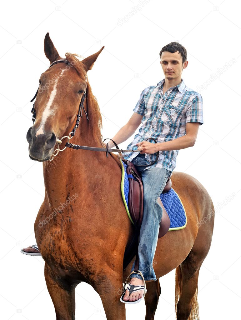 Man riding a horse isolated
