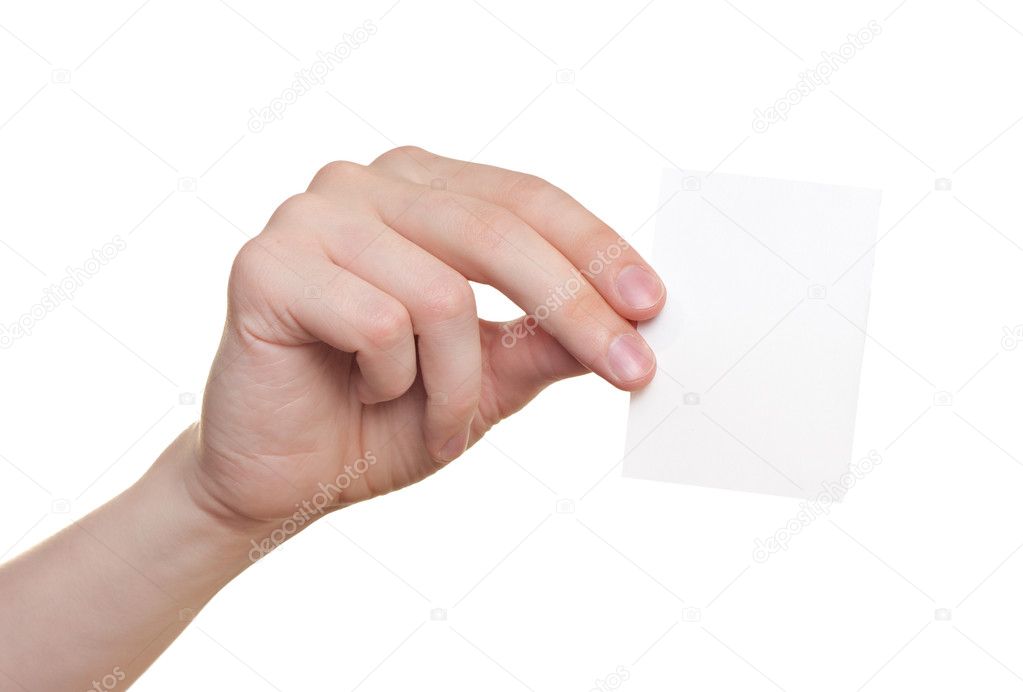 Paper card in man hand
