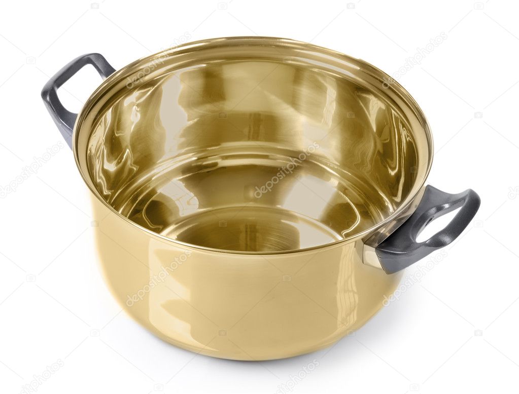 Golden pan on isolated on white