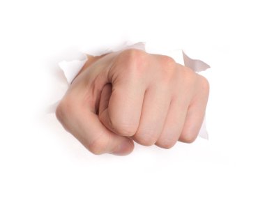 Hand punching through paper clipart