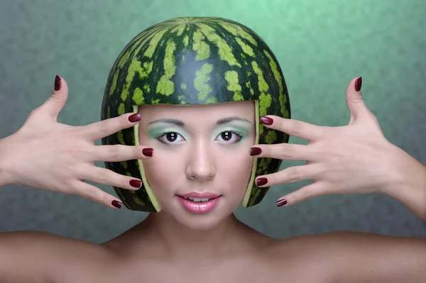 Woman with water-melon — Stock Photo, Image