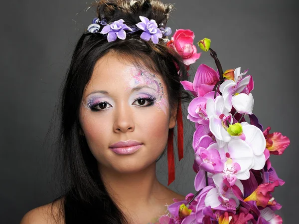 stock image Portrait of asian girl with flowers