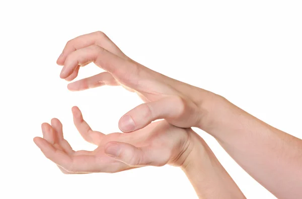 Mãos assustadoras gesto isolado no branco — Fotografia de Stock