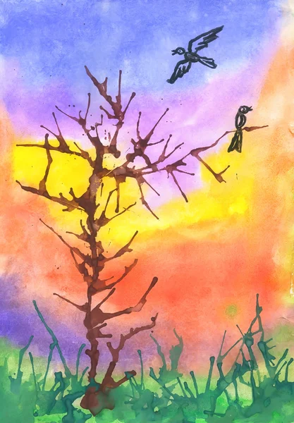 Pássaros desenhados por mim por pincel — Fotografia de Stock