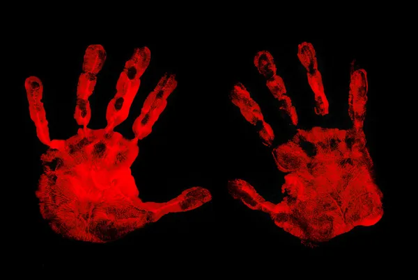 Σύνολο χαρακτικών κόκκινο χέρι σε μαύρο — Φωτογραφία Αρχείου