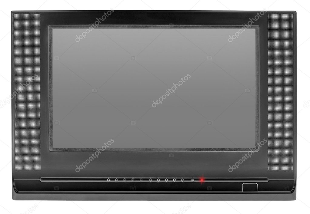 Black TV with empty screen isolated on white