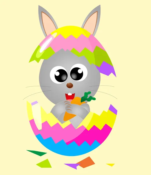 Coniglietto di Pasqua in un uovo rotto. vettore — Vettoriale Stock