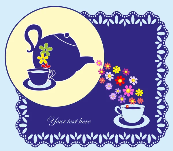 可爱茶时间卡。矢量插画 — 图库矢量图片