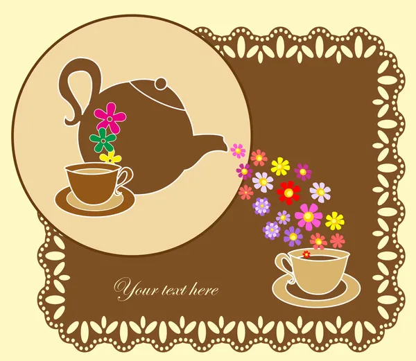 Niedliche Teezeitkarte. Vektorillustration — Stockvektor