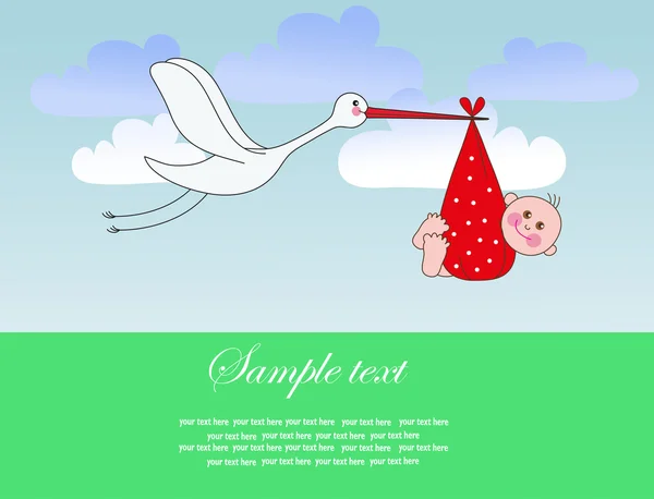 Storken har ett barn i molnen. vektor illustration — Stock vektor