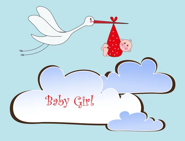 Storken har ett barn i molnen. vektor illustration — Stock vektor
