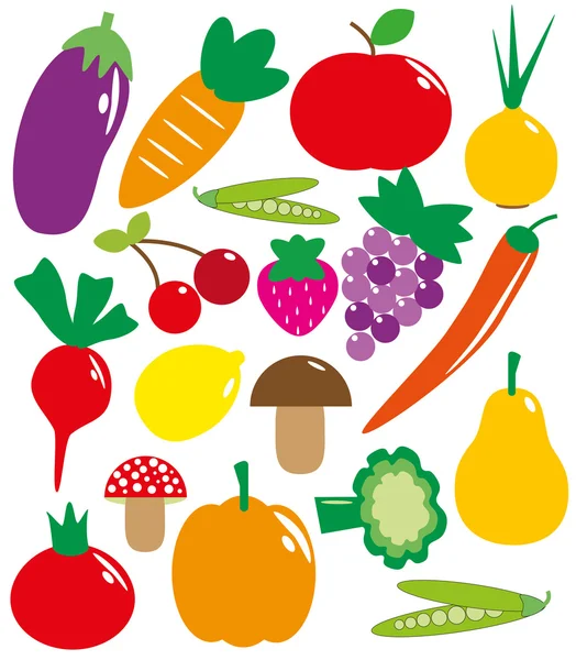 Σύνολο φρούτων και λαχανικών. εικονογράφηση διανύσματος — Διανυσματικό Αρχείο