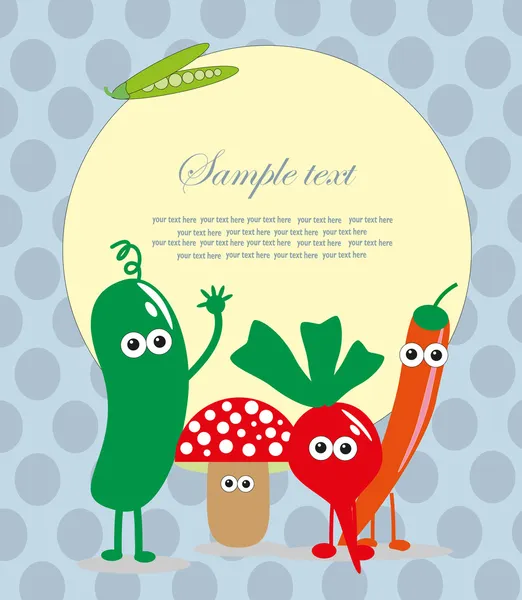 Divertido diseño de marco con frutas y verduras. ilustración vectorial — Vector de stock