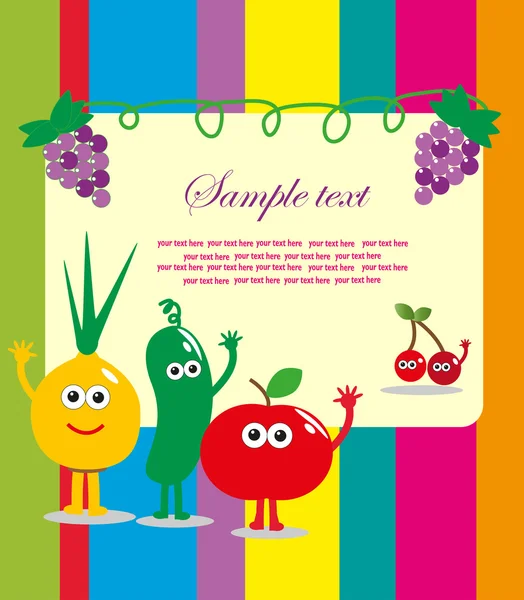 Zábava rámovou konstrukcí s ovocem a zeleninou. vektorové ilustrace — Stockový vektor