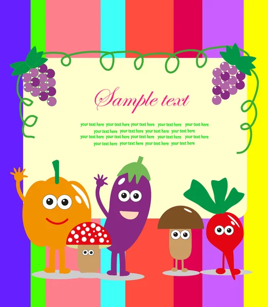 Szórakoztató keret kialakítása a gyümölcsök és zöldségek. vektoros illusztráció — Stock Vector