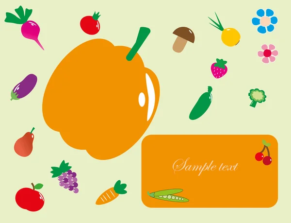 Encantadora moldura com frutas e legumes. ilustração vetorial — Vetor de Stock