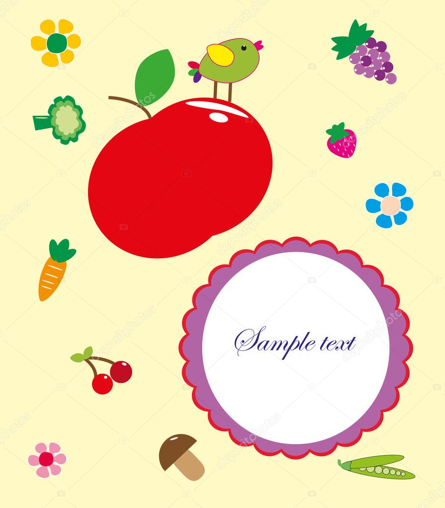 Lovely frame with fruits and vegetables. vector illustration