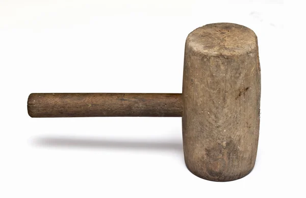 A close up on an old wood hammer isolated on a white background. — Stock Photo, Image