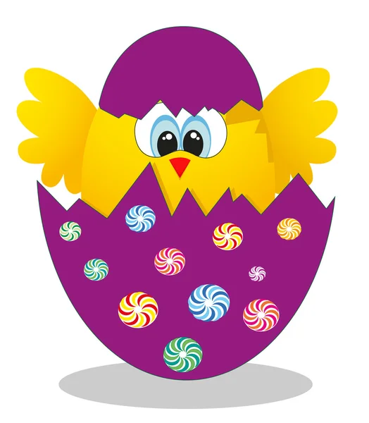 Meglepetés sárga csaj less ki egy húsvét tojás. vektoros illusztráció — Stock Vector