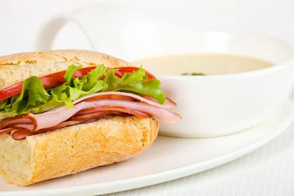 Sandwich dinner with soup — Stock Photo, Image
