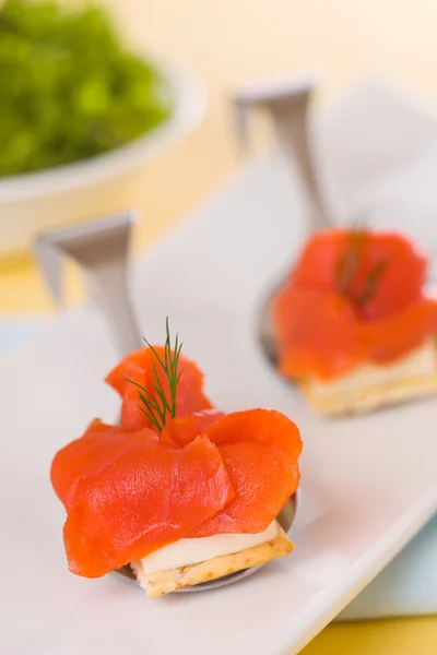 Delicacy smoked salmon with cream cheese — Stock Photo, Image