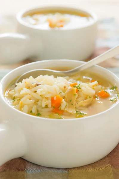 Курячий суп з рисом — стокове фото