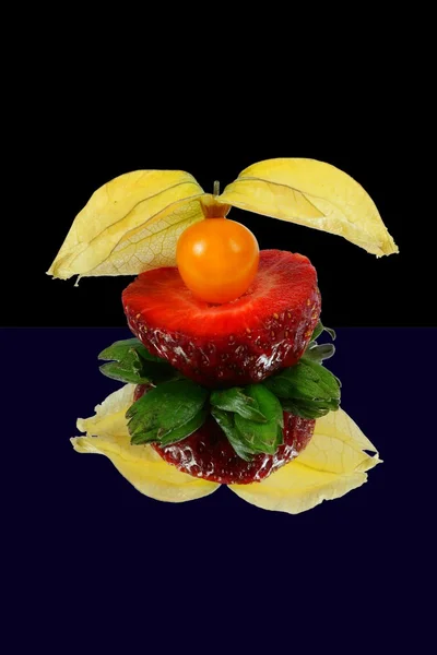 딸기에 Physalis — 스톡 사진