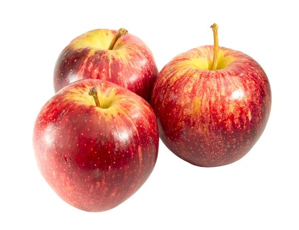 Beyaz arka plan üzerinde izole üç kırmızı elma — Stockfoto