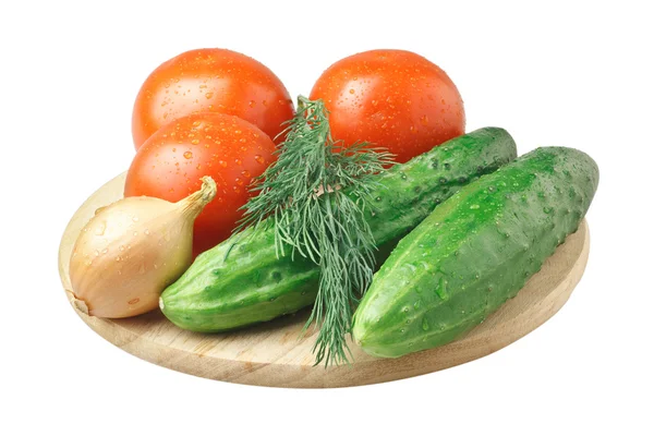 Pomidory, ogórek, cebula i koperkiem — Zdjęcie stockowe