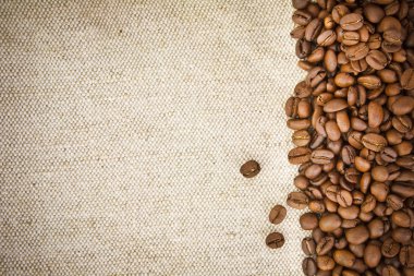 Coffee Beans on Burlap, Hessian, Sacking Background