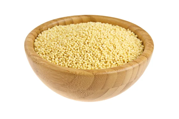 stock image Millet in a Bamboo Bowl isolated on white background