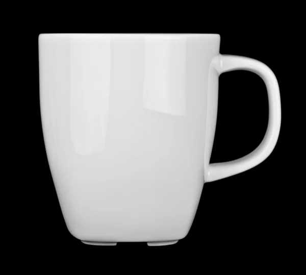 Witte keramische cup geïsoleerd op zwarte achtergrond — Stockfoto