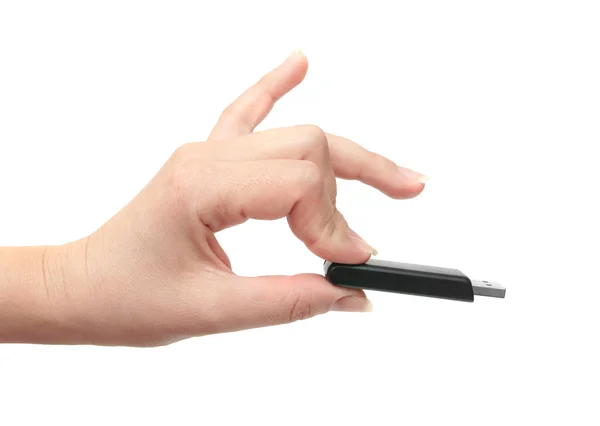 Chiavetta USB in una mano femminile — Foto Stock