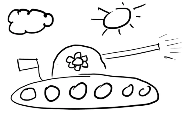 El tanque, dibujo en estilo primitivo — Foto de Stock