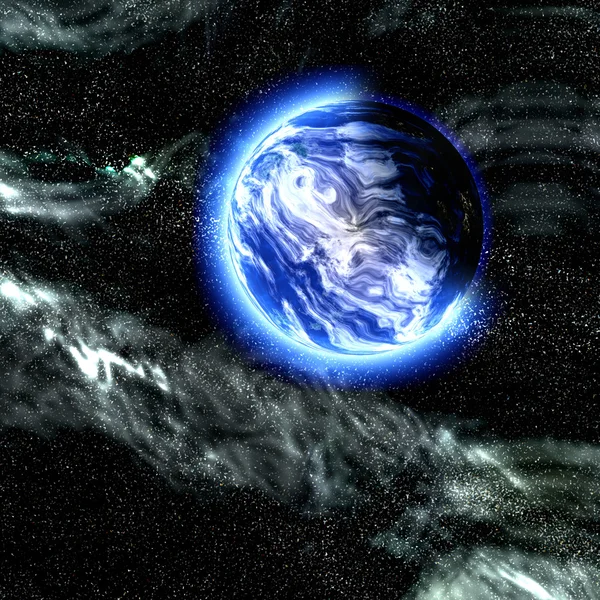 Abstrakter blauer Planet gegen den Sternenhimmel — Stockfoto