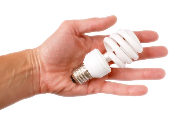 Elektrische lamp in een hand — Stockfoto