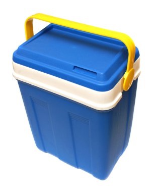 Beyaz bir arka plan üzerinde koyu mavi plastik konteyner