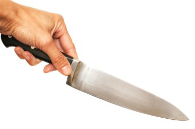beyaz zemin üzerinde bir elinde bıçak